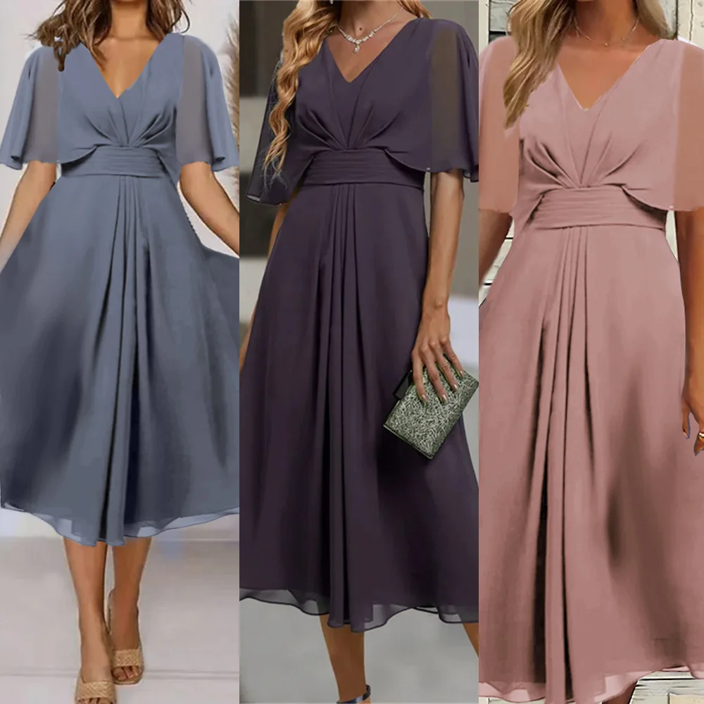 Casual Women Chiffon Dress O-Neck Elegant Office Blue A-line Fairy Dresses Chic Chain Belt For Women Party Vestido
Casual Women Chiffon Dress O-Neck Elegant Office Blue A-line Fairy Dresses Chic Chain Belt For Women Party Vestido