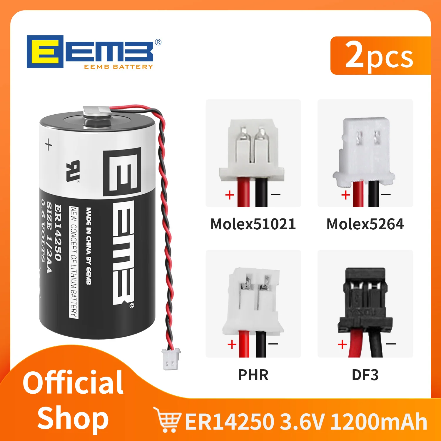 2PCS EEMB 3.6V 1/2AA Battery 14250 Lithium Battery customized ER14250-LD with plug and wire
2PCS EEMB 3.6V 1/2AA Battery 14250 Lithium Battery customized ER14250-LD with plug and wire