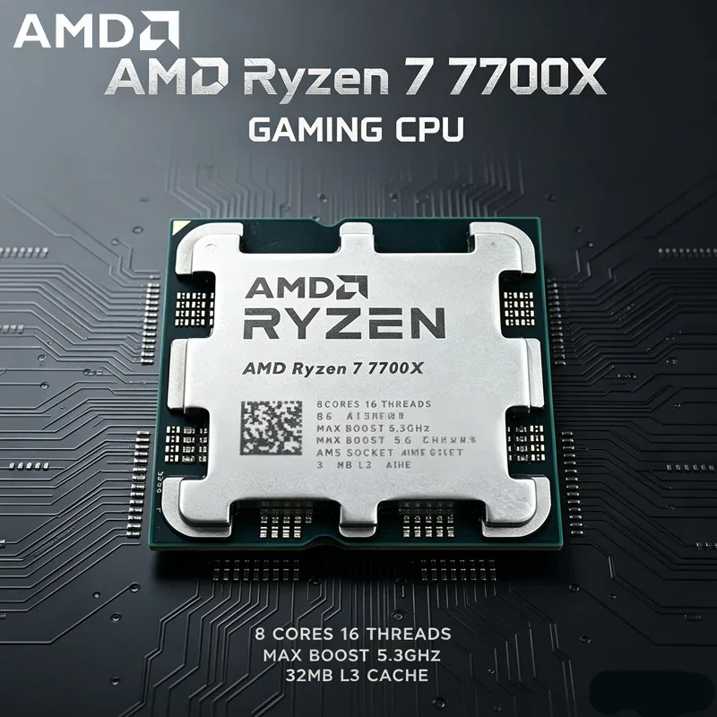 AMD Ryzen 7 7700 High-Speed Gaming CPU, 8-Core 16-Thread, 5.3GHz Boost Frequency, 32MB L3 Cache, AM5 Socket Desktop Processor
AMD Ryzen 7 7700 High-Speed Gaming CPU, 8-Core 16-Thread, 5.3GHz Boost Frequency, 32MB L3 Cache, AM5 Socket Desktop Processor