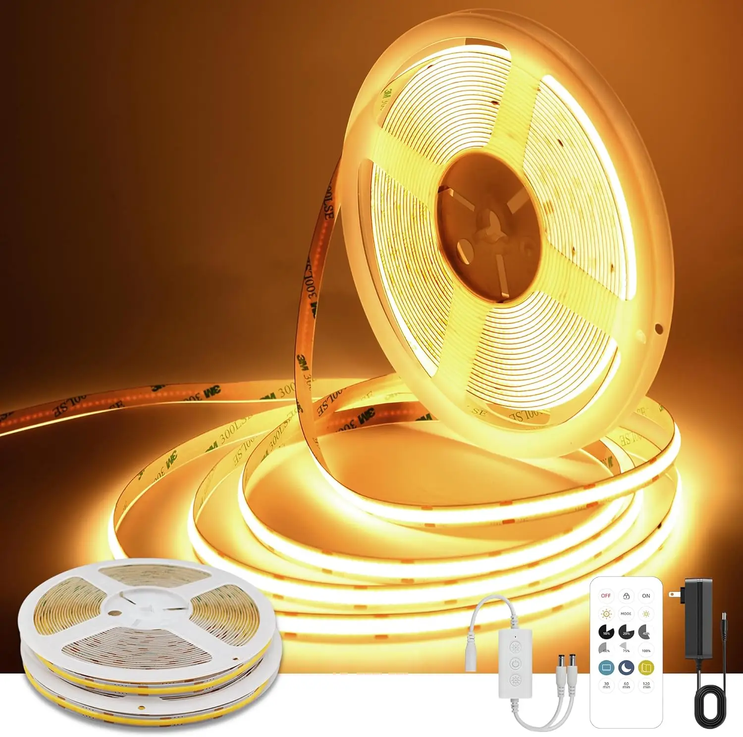 24V Dimmable COB LED Strip Lights, Warm White 2700K, 65FT/20m with Remote & App Control, Flexible for Home Use
24V Dimmable COB LED Strip Lights, Warm White 2700K, 65FT/20m with Remote & App Control, Flexible for Home Use