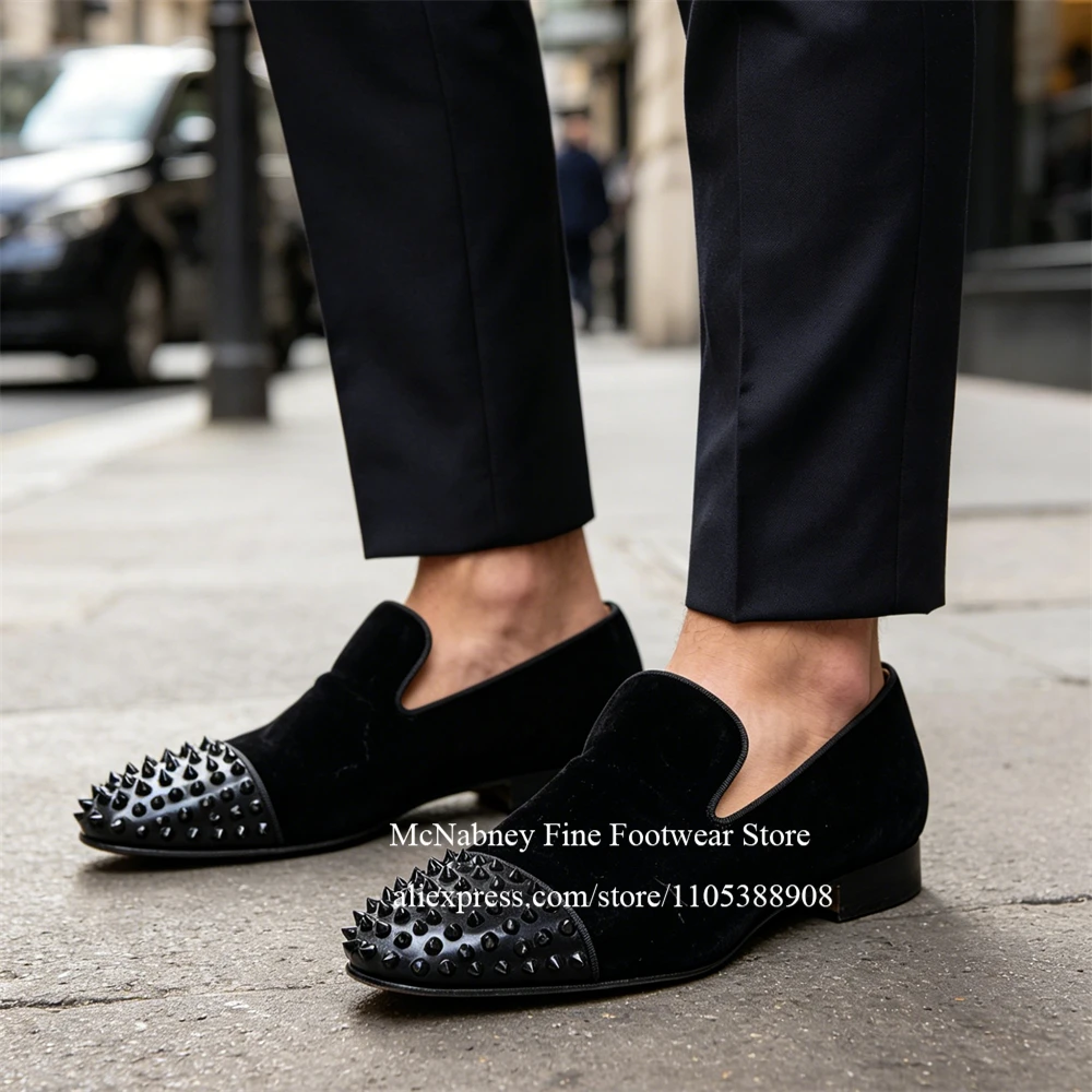 Patent Leather Spiked Cap Toe Velvet Men Loafers Round Toe Slip on Casual Shoes Bold Statement Party Club Dress Shoes for Men
Patent Leather Spiked Cap Toe Velvet Men Loafers Round Toe Slip on Casual Shoes Bold Statement Party Club Dress Shoes for Men