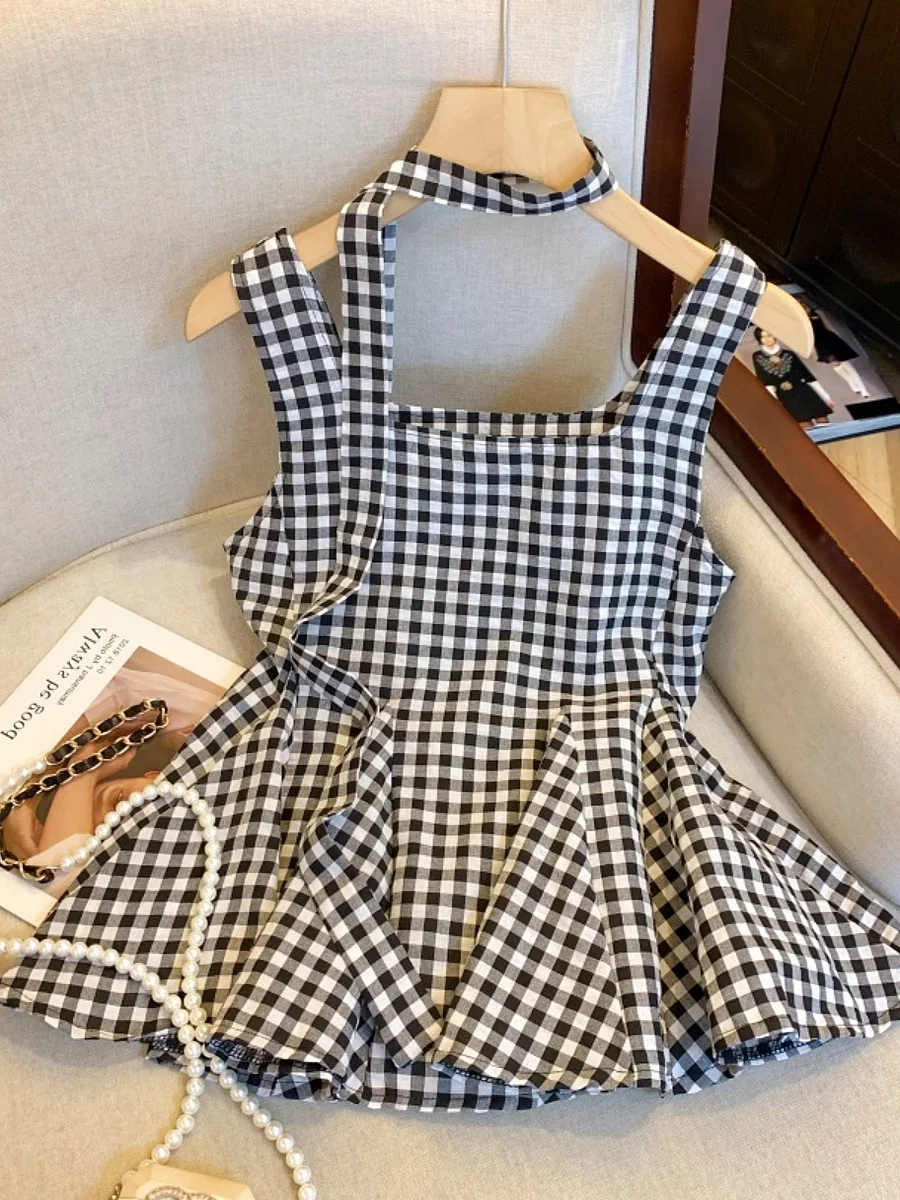 Women's Plaid Vest Summer Design Slimming Top Square Collar Sash Outerwear Polyester Fiber Short Length Sleeveless Shirt
Women's Plaid Vest Summer Design Slimming Top Square Collar Sash Outerwear Polyester Fiber Short Length Sleeveless Shirt