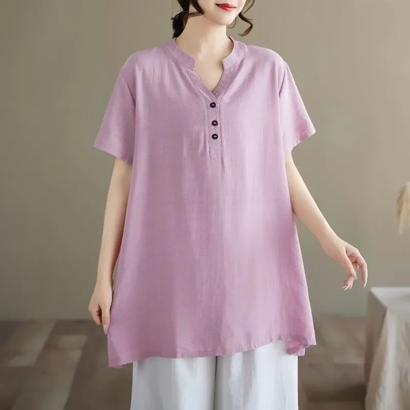 Women's Linen Blend T-Shirt V-Neck Half Button Short Sleeve Loose Fit Casual Top
Women's Linen Blend T-Shirt V-Neck Half Button Short Sleeve Loose Fit Casual Top