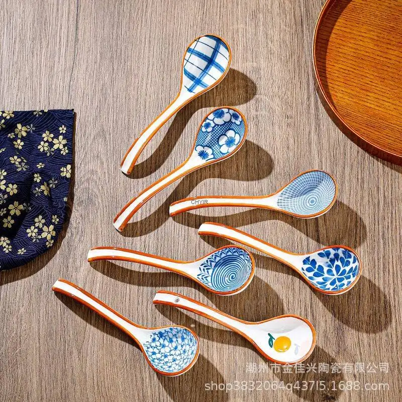 Japanese Underglaze Ceramic Soup Spoon, Everyday Ceramic Soup Spoon Ramen Long-handled Curved Spoon Tableware
Japanese Underglaze Ceramic Soup Spoon, Everyday Ceramic Soup Spoon Ramen Long-handled Curved Spoon Tableware