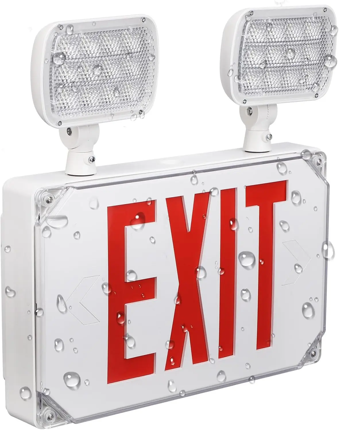 LED Exit Light with Emergency Lights, Wet Location, UL Listed, Red Letters, Battery Backup, Dual Heads, Double Face, AC 120-277V, White
LED Exit Light with Emergency Lights, Wet Location, UL Listed, Red Letters, Battery Backup, Dual Heads, Double Face, AC 120-277V, White