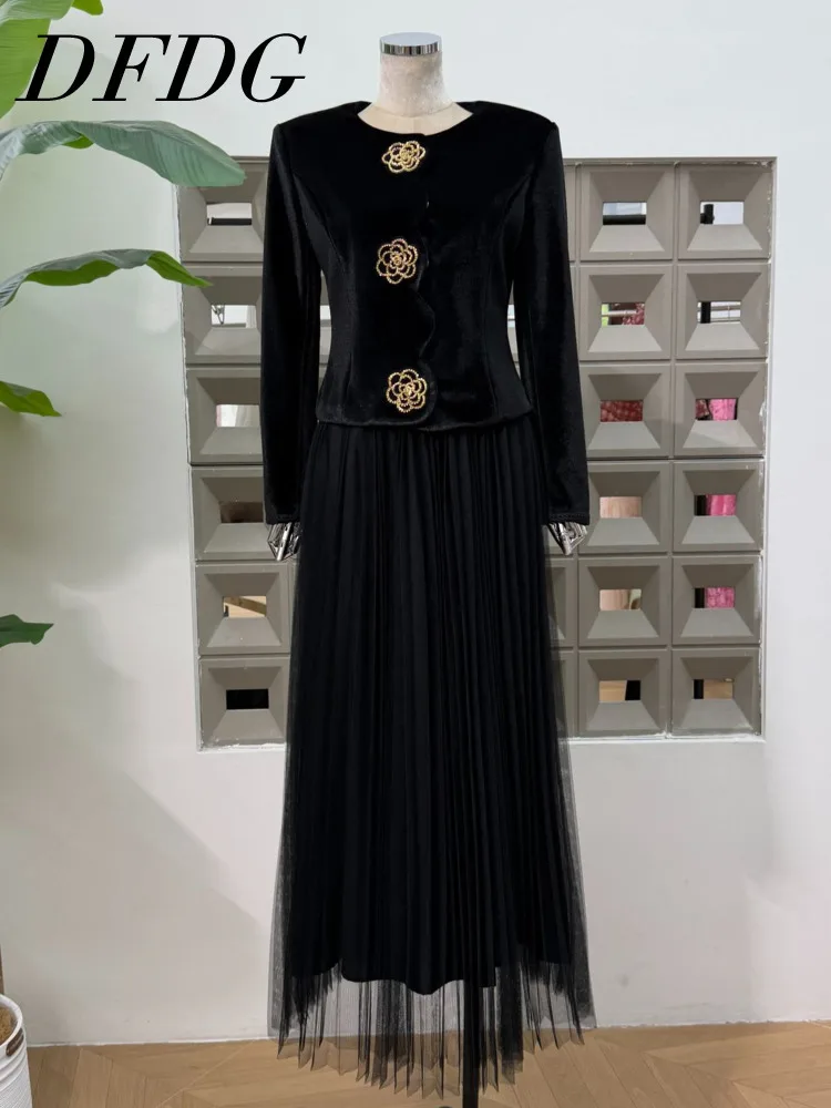 DFDG 2025 винтажное бархатное длинное пальто, сетчатая многоуровневая юбка, комплект, элегантный комплект из двух предметов с вышивкой камелии, весенне-летний комплект праздничной одежды
DFDG 2025 винтажное бархатное длинное пальто, сетчатая многоуровневая юбка, комплект, элегантный комплект из двух предметов с вышивкой камелии, весенне-летний комплект праздничной одежды