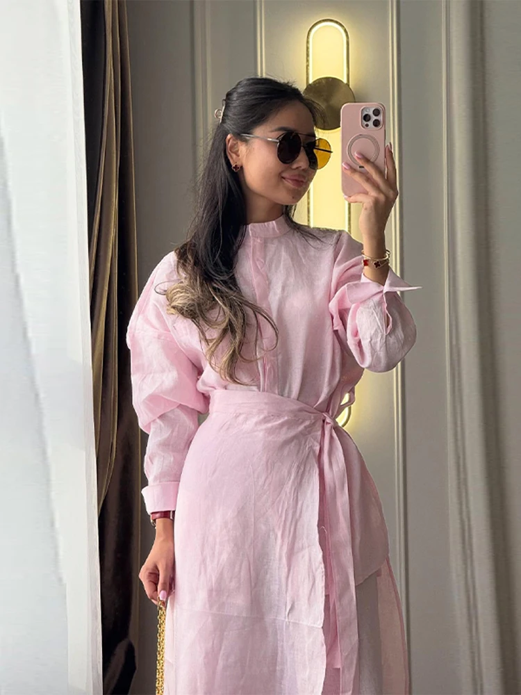 Women Pant Set Old Money Style Stand Collar Long Sleeve Shirt Tie Waist Wrap Skirt Wide Leg Pants Loose Trendy New Arrival Suit
Women Pant Set Old Money Style Stand Collar Long Sleeve Shirt Tie Waist Wrap Skirt Wide Leg Pants Loose Trendy New Arrival Suit
