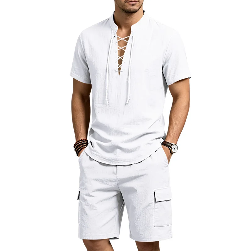 European and American summer linen breathable men's loose outdoor tooling trend casual short-sleeved shorts set
European and American summer linen breathable men's loose outdoor tooling trend casual short-sleeved shorts set