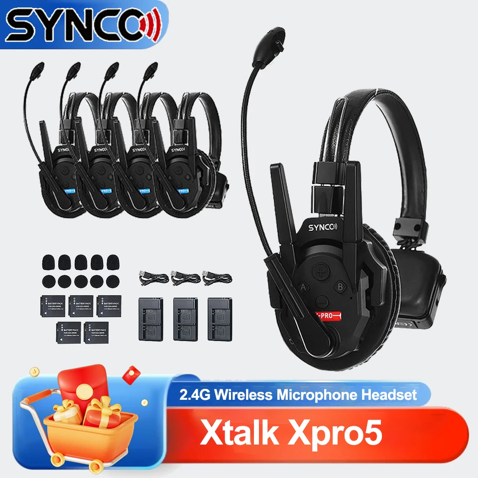 Synco Xtalk XPro5 Wireless Intercom System with 5 Single-Ear Headsets (2.4 GHz) Full Duplex Single-Ear Headset AI Audio Echo
Synco Xtalk XPro5 Wireless Intercom System with 5 Single-Ear Headsets (2.4 GHz) Full Duplex Single-Ear Headset AI Audio Echo