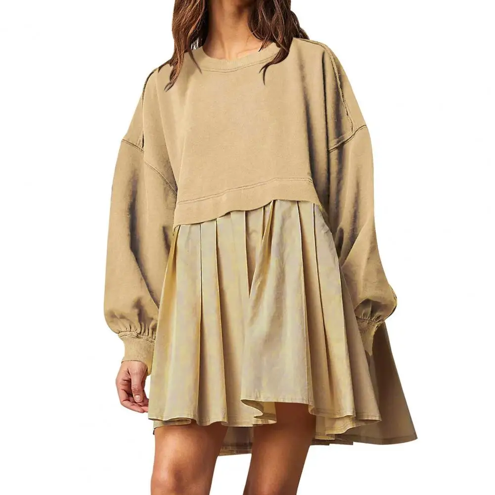 Pleated Dress Skirt Autumn Fashion Women Mini Sweatshirt Dress Long Sleeve Crewneck Patchwork Color Oversized Pullover Robe
Pleated Dress Skirt Autumn Fashion Women Mini Sweatshirt Dress Long Sleeve Crewneck Patchwork Color Oversized Pullover Robe
