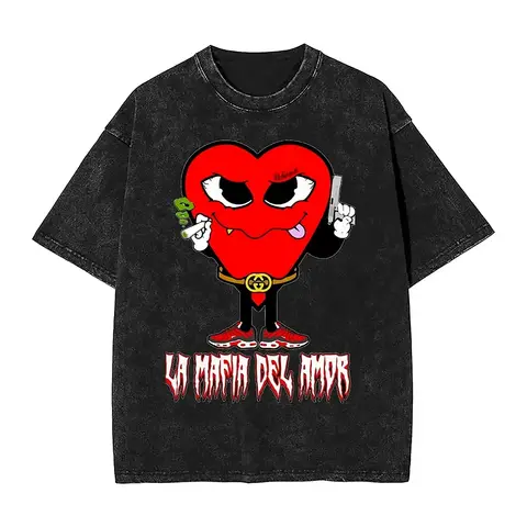 LE Couple T Shirt LOVE MAFIA Washed T-Shirts Hippie yung beef Summer Tees Y2K Retro Design Loose Tops Gift Idea
