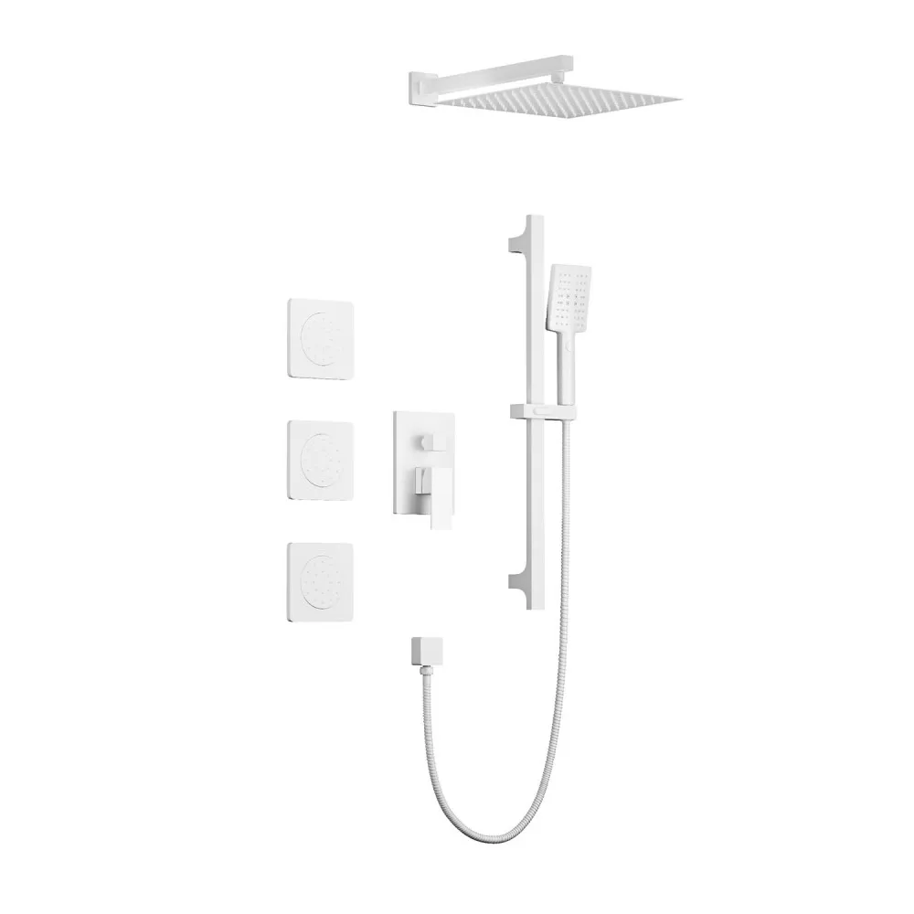 Shower System with Shower Head, Hand Shower, Slide Bar, Bodysprays, Shower Arm, Hose, Valve Trim, and Lever Handles
Shower System with Shower Head, Hand Shower, Slide Bar, Bodysprays, Shower Arm, Hose, Valve Trim, and Lever Handles