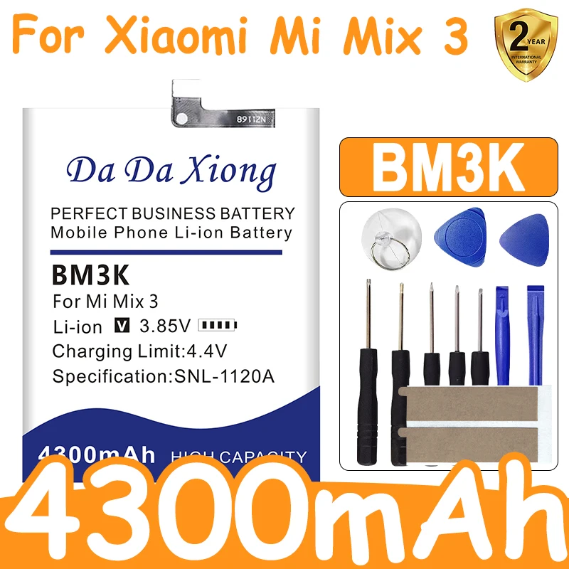 Аккумулятор BM3K 4300 мАч для Xiaomi Mi Mix 3 Mix3 BM3K, высококачественные сменные аккумуляторы для телефона + инструменты
Аккумулятор BM3K 4300 мАч для Xiaomi Mi Mix 3 Mix3 BM3K, высококачественные сменные аккумуляторы для телефона + инструменты