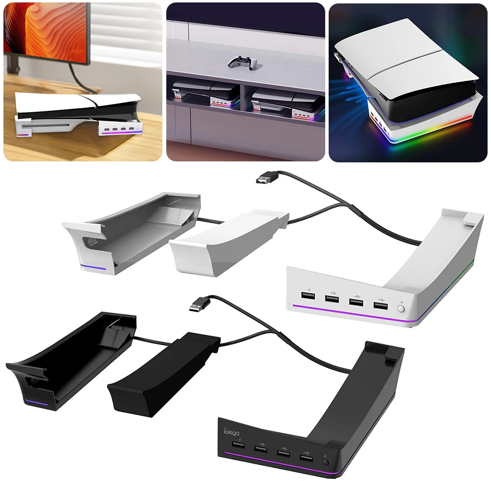 Горизонтальная подставка-держатель для игровой консоли с 14 режимами подсветки и 4 USB-портами, настольная подставка-органайзер для PS5 Slim
Горизонтальная подставка-держатель для игровой консоли с 14 режимами подсветки и 4 USB-портами, настольная подставка-органайзер для PS5 Slim