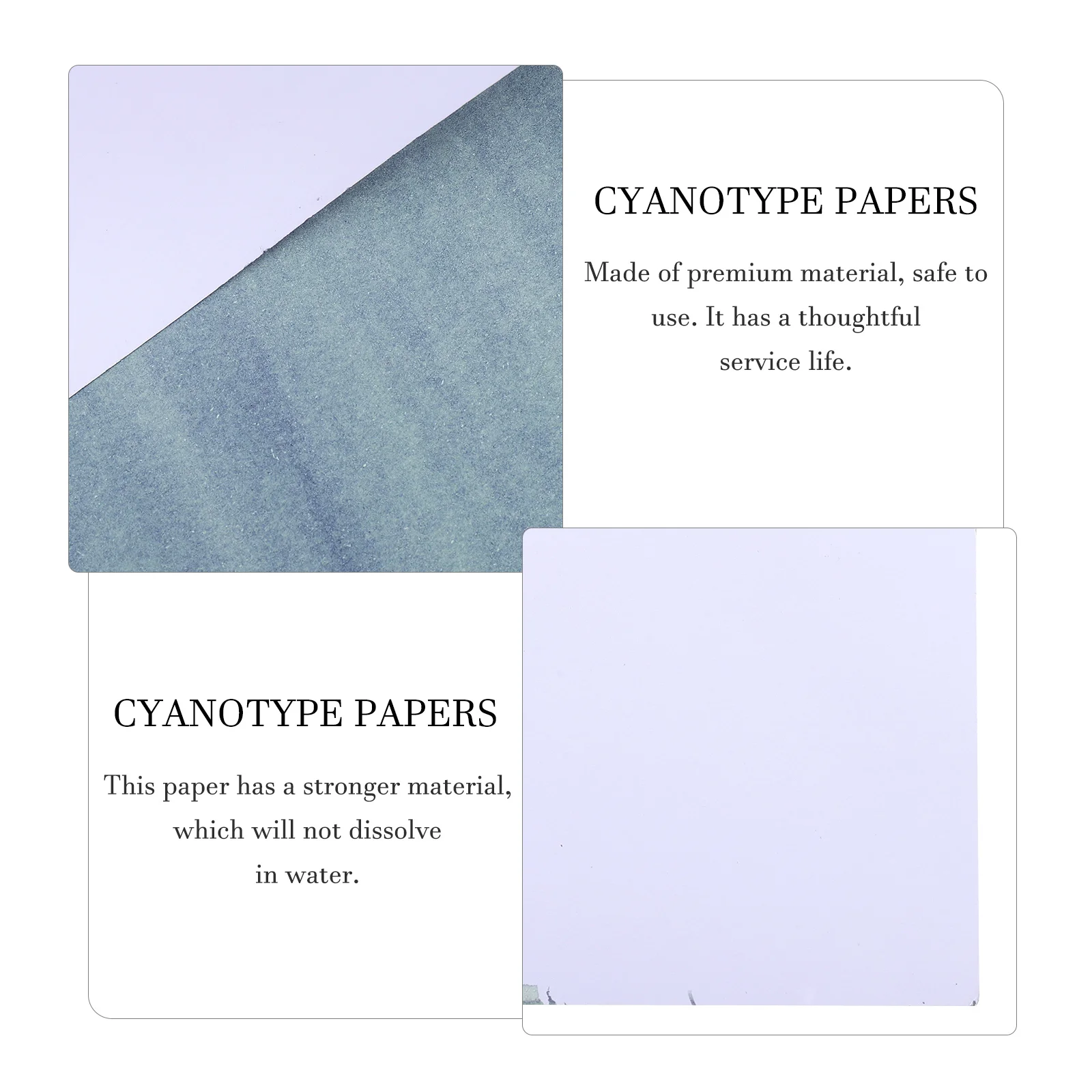 24Pcs Cyanotype Paper Strong Hydrophobic DIY Sunprint Supplies Ideal for Kids Creative Projects Party Crafts Material
24Pcs Cyanotype Paper Strong Hydrophobic DIY Sunprint Supplies Ideal for Kids Creative Projects Party Crafts Material