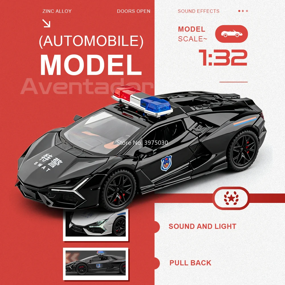 1:32 Aventador Hellcat Police Car Diecast Model Alloy Toy with Sound Light Doors Opened Pull Back Vehice Graduation Gift for Kid
1:32 Aventador Hellcat Police Car Diecast Model Alloy Toy with Sound Light Doors Opened Pull Back Vehice Graduation Gift for Kid