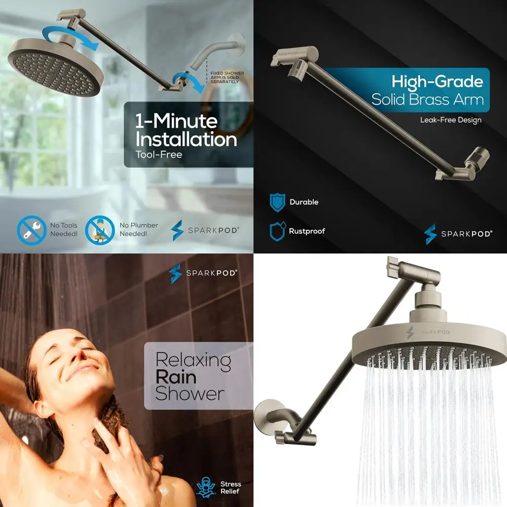 16 Shower Arm Extension - High-Pressure Rain Shower Head with Easy 1-Minute Install, Brushed Nickel Finish
16 Shower Arm Extension - High-Pressure Rain Shower Head with Easy 1-Minute Install, Brushed Nickel Finish