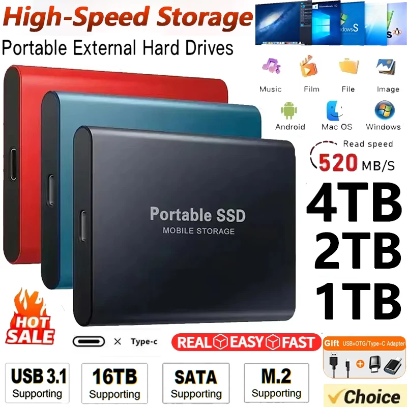 Portable SSD 1TB Original External Hard Drive USB 3.1 Type-C High Speed Solid Disk 2TB 4TB Mass Storage for Phone/Loptop/Mac/PC
Portable SSD 1TB Original External Hard Drive USB 3.1 Type-C High Speed Solid Disk 2TB 4TB Mass Storage for Phone/Loptop/Mac/PC