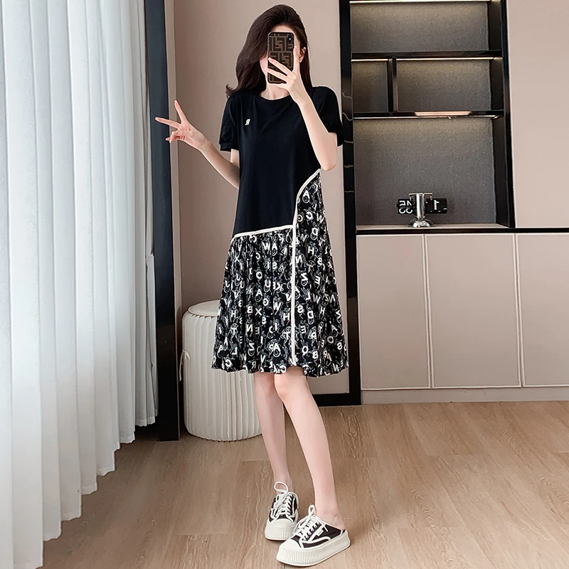 Casual Chic T-Shirt Dress with Chiffon Paneling round Neck A-Line Skirt Lengthened Slimming Effect Summer New Arrival 2026
Casual Chic T-Shirt Dress with Chiffon Paneling round Neck A-Line Skirt Lengthened Slimming Effect Summer New Arrival 2026