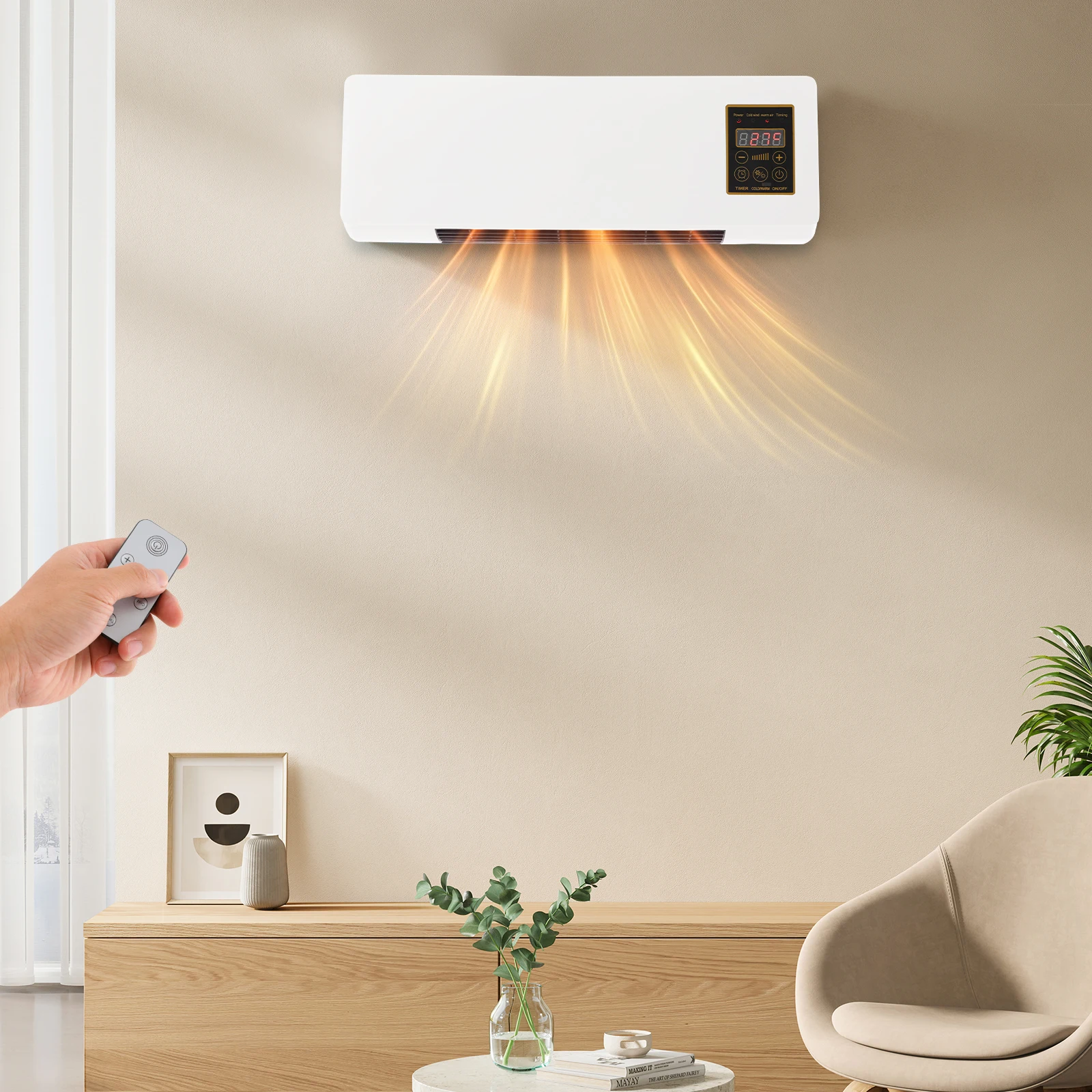 Wall-mounted/Desktop Placement Electric Heater, 1400W PTC Adjustable Temperature Heating Machine with Remote Control, Timer, LED
Wall-mounted/Desktop Placement Electric Heater, 1400W PTC Adjustable Temperature Heating Machine with Remote Control, Timer, LED