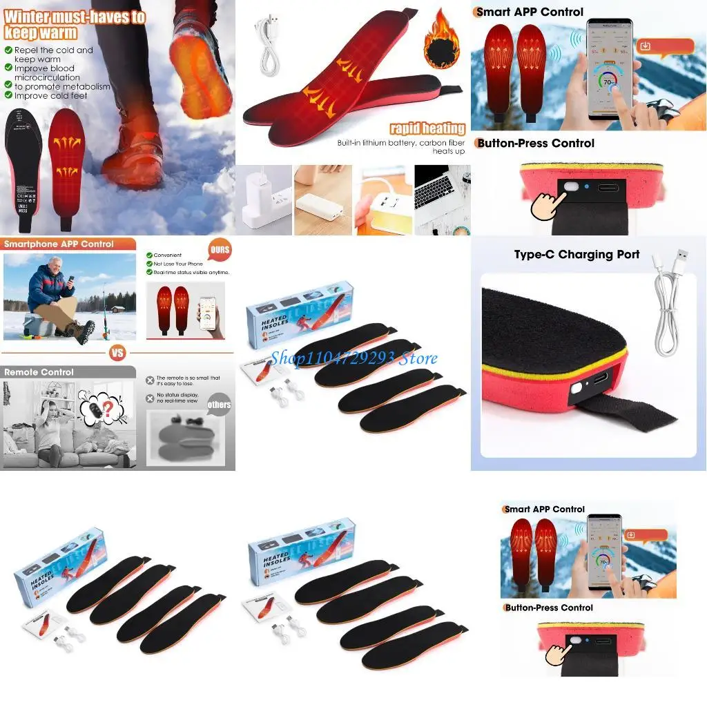 Y2GD 2 Pair Rechargeable Heated Insoles with Remote Control 3 Heat Setting for Cold