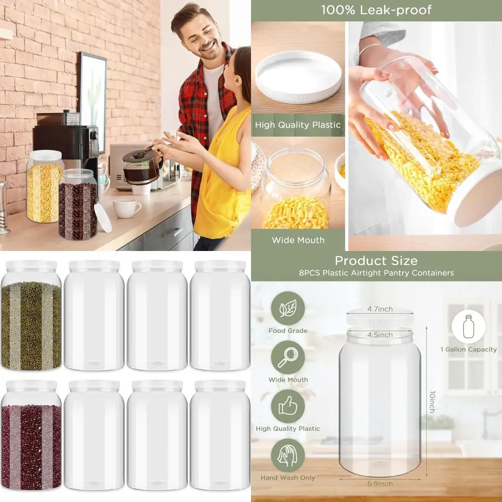 8 Pack 1 Gallon Clear Plastic Storage Jars with Airtight Lids for Kitchen, Pantry, and Craft Supplies (White Caps)
8 Pack 1 Gallon Clear Plastic Storage Jars with Airtight Lids for Kitchen, Pantry, and Craft Supplies (White Caps)