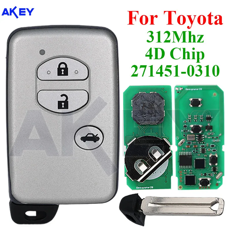 3 Buttons Smart Remote Car Key 271451-0310 312mhz 4D Chip for Toyota Camry Crown Mark X Majesta Japanese Imported 2005-2010
3 Buttons Smart Remote Car Key 271451-0310 312mhz 4D Chip for Toyota Camry Crown Mark X Majesta Japanese Imported 2005-2010