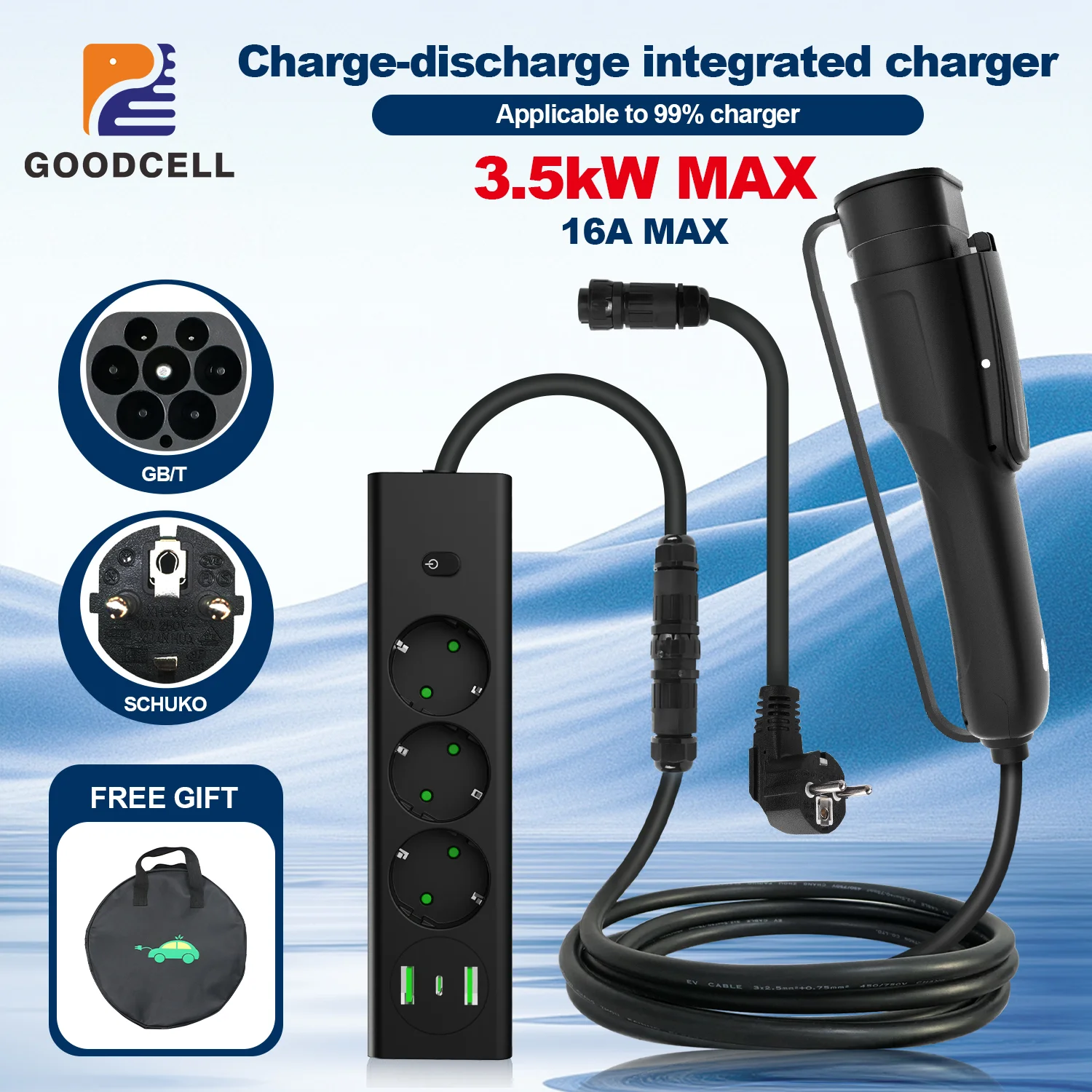 GOODCELL 3.5kw V2L Integrated charging and discharging electric vehicle charger
GOODCELL 3.5kw V2L Integrated charging and discharging electric vehicle charger