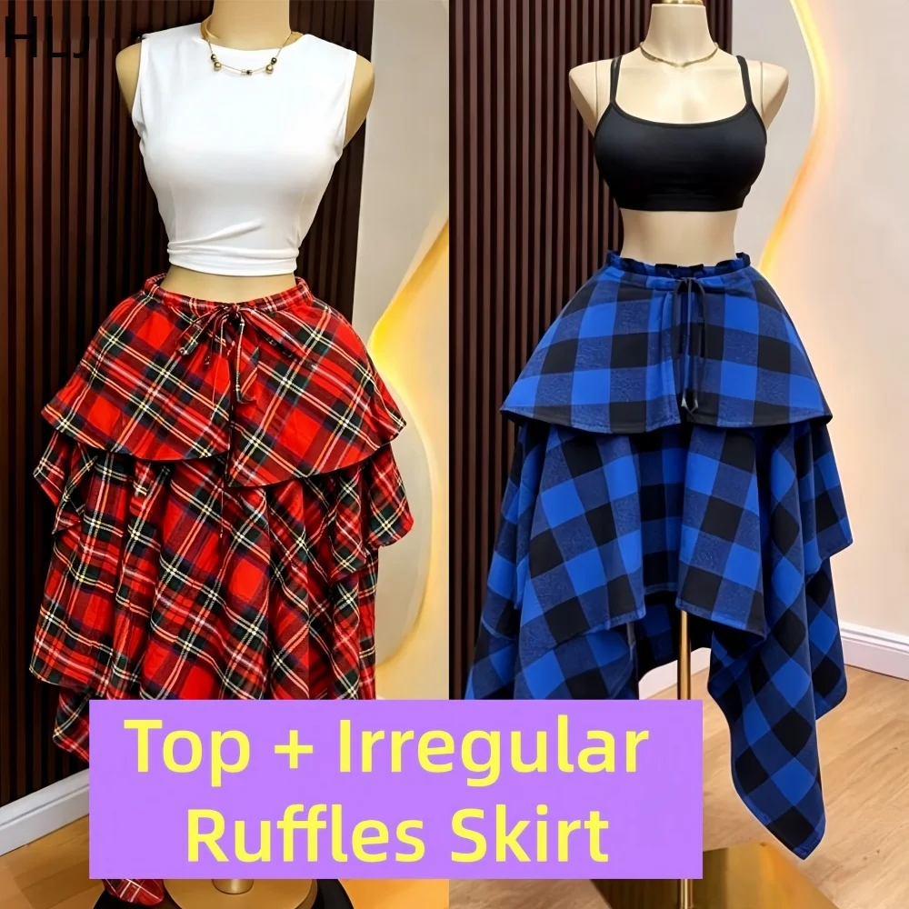 HLJ Fashion Checkered Print Patchwork Skirt 2 Pieces Set for Woman Solid Color Crop Top + Irregular Skirt Harajuku Streetwear
HLJ Fashion Checkered Print Patchwork Skirt 2 Pieces Set for Woman Solid Color Crop Top + Irregular Skirt Harajuku Streetwear