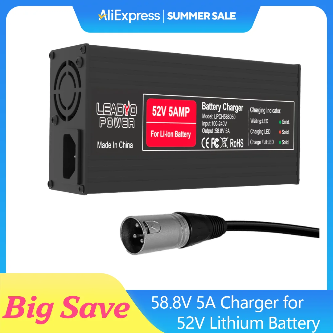 58.8V 5A Lithium Battery Charger For Electric Bicycle With XLR-3pin Charger Plug Power Supply
58.8V 5A Lithium Battery Charger For Electric Bicycle With XLR-3pin Charger Plug Power Supply