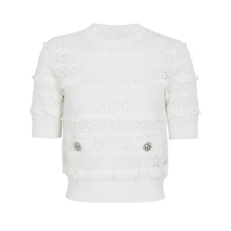 Fashionable Heavyweight Knitted Lace Trim Short Sleeve T-Shirt Elegant Lady Spring Autumn New Arrival Ladies Fashion Top
Fashionable Heavyweight Knitted Lace Trim Short Sleeve T-Shirt Elegant Lady Spring Autumn New Arrival Ladies Fashion Top