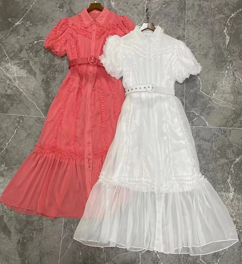 Newest Fashion Design Dress 2024 Spring Summer High Quality Dress Women Turn-down Collar Lace Embroidery Belt Dress White Orange
Newest Fashion Design Dress 2024 Spring Summer High Quality Dress Women Turn-down Collar Lace Embroidery Belt Dress White Orange