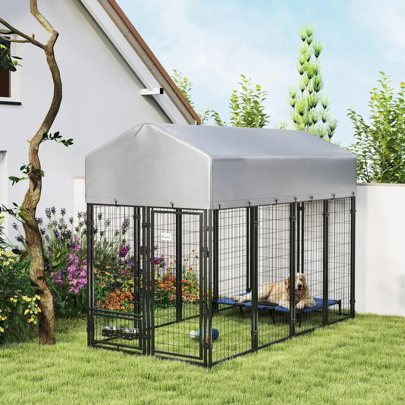 8' x 4' x 6' Outdoor Dog Kennel, Dog Kennel Outside Run with 360° Rotating Bowls, Waterproof & UV Resistant Cover
8' x 4' x 6' Outdoor Dog Kennel, Dog Kennel Outside Run with 360° Rotating Bowls, Waterproof & UV Resistant Cover