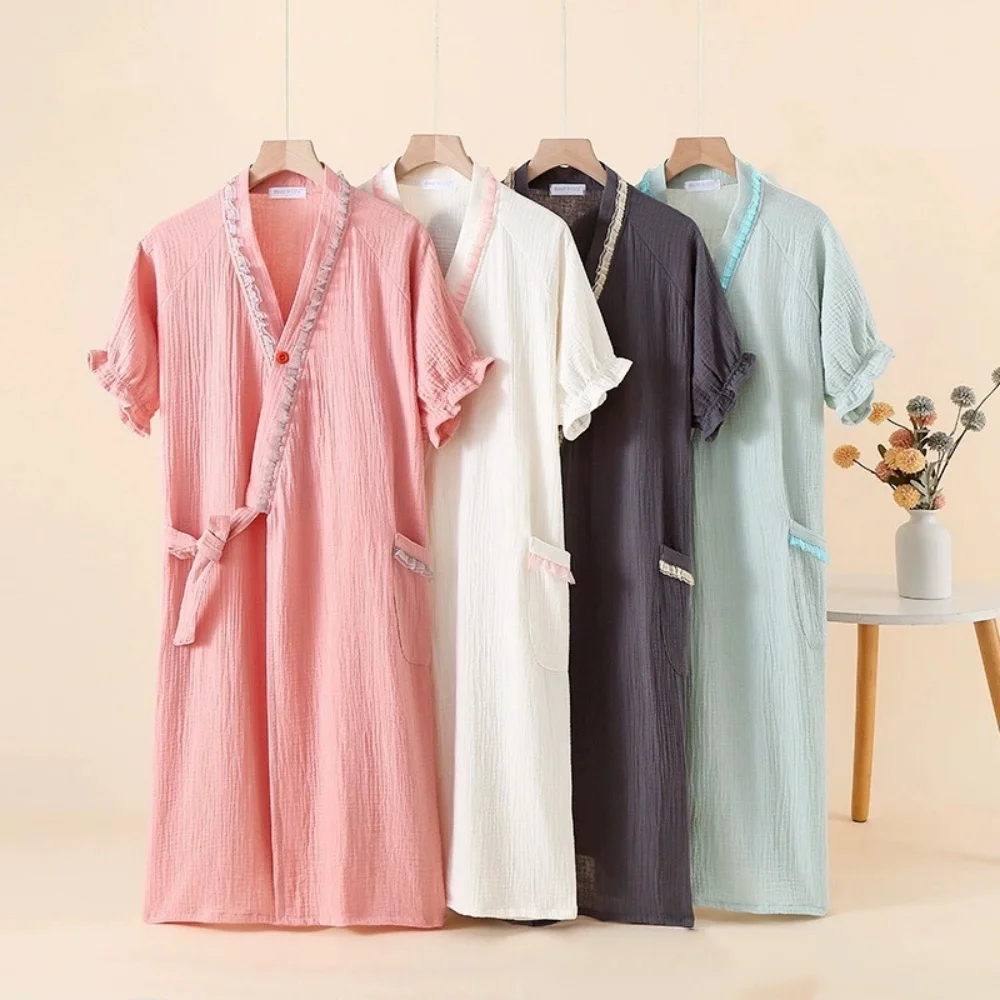 Female Robe Women's Pajamas Night Wear For Ladies 100% Cotton Nighty For Woman Nightwear New Summer Short Sleeve Bathrobe
Female Robe Women's Pajamas Night Wear For Ladies 100% Cotton Nighty For Woman Nightwear New Summer Short Sleeve Bathrobe