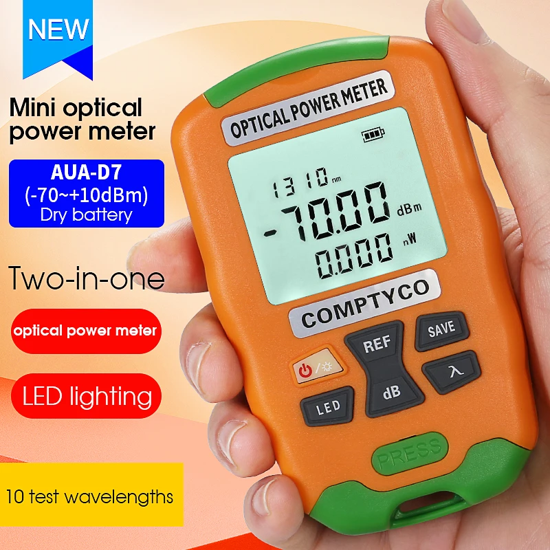 Измеритель оптической мощности COMPTYCO AUA-D7/D5/DC7/DC5 Mini, инструмент для тестирования оптоволоконных кабелей FTTH, OPM, питание от сухих батарей/перезаряжаемых батарей (опционально)
Измеритель оптической мощности COMPTYCO AUA-D7/D5/DC7/DC5 Mini, инструмент для тестирования оптоволоконных кабелей FTTH, OPM, питание от сухих батарей/перезаряжаемых батарей (опционально)