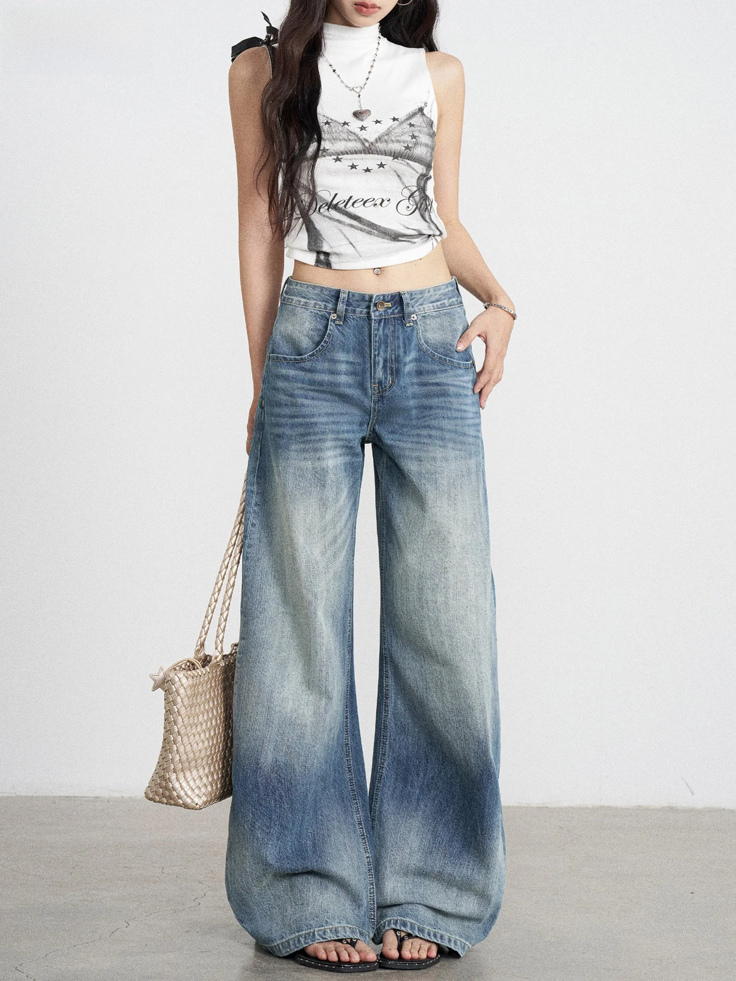 American Style Curved Knife Jeans Women's Heavy Duty Washed Spicy Loose Wide Leg Pants Summer Season Natural Waist
American Style Curved Knife Jeans Women's Heavy Duty Washed Spicy Loose Wide Leg Pants Summer Season Natural Waist