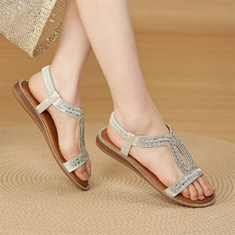 Bohemian Rhinestone Embellished Flat Sandals – Elastic Ankle Strap Comfortable Open Toe Summer Shoes For Women New Simple
Bohemian Rhinestone Embellished Flat Sandals – Elastic Ankle Strap Comfortable Open Toe Summer Shoes For Women New Simple