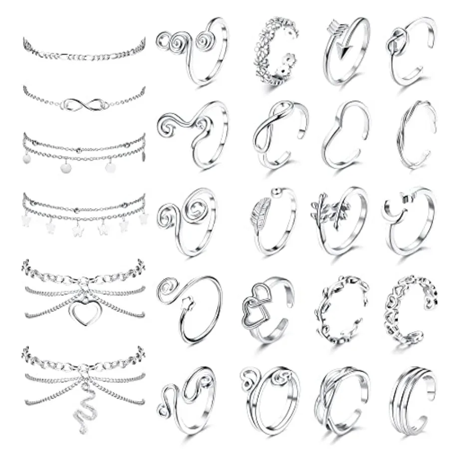 Toe Rings and Ankle Bracelets for Women Silver Rose Gold Plated Anklet Toe Rings Cute Layered Anklets Open Tail Rings Adjustabl
Toe Rings and Ankle Bracelets for Women Silver Rose Gold Plated Anklet Toe Rings Cute Layered Anklets Open Tail Rings Adjustabl