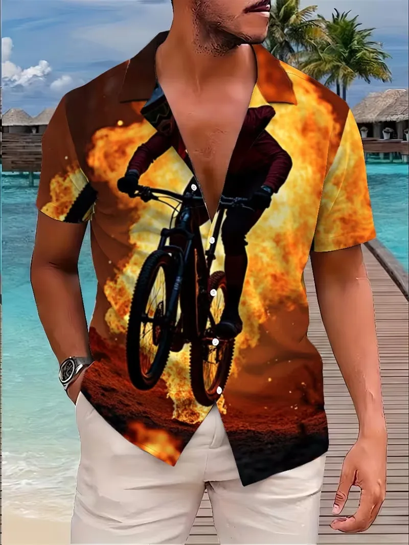 Men's 3D Fire Mountain Bike Print Hawaiian Shirt Casual Short Sleeve Button Down Beach Vacation Shirt for Cycling Lovers
Men's 3D Fire Mountain Bike Print Hawaiian Shirt Casual Short Sleeve Button Down Beach Vacation Shirt for Cycling Lovers