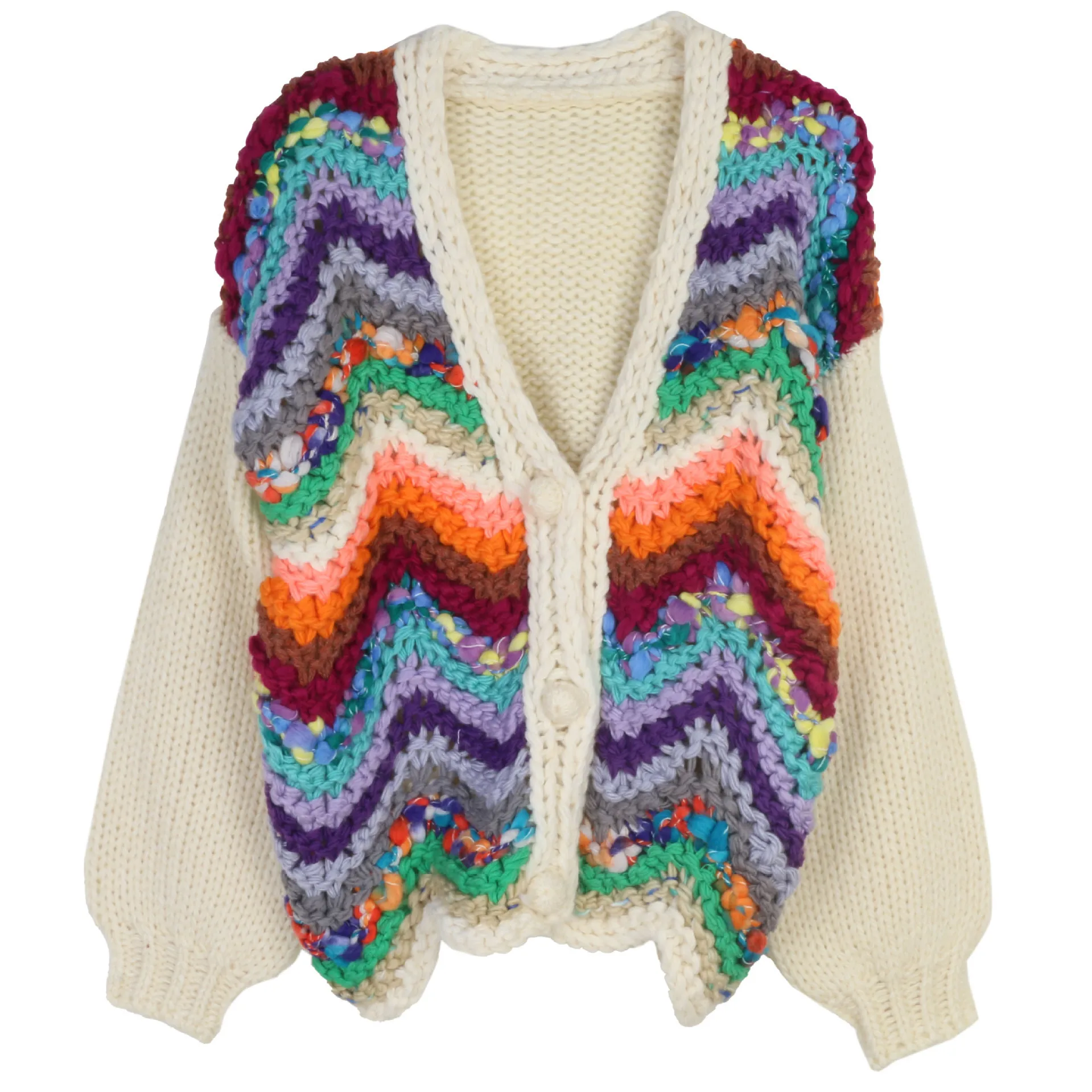 2025 Autumn Winter Hand-made Sweater Loose Bohemian Rainbow V-neck Long-sleeved Knitted Cardigan Jacket For Women Knitted Coat
2025 Autumn Winter Hand-made Sweater Loose Bohemian Rainbow V-neck Long-sleeved Knitted Cardigan Jacket For Women Knitted Coat