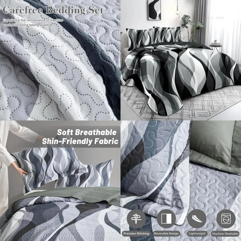 Modern Striped King Bedding Set in Grey and White, Lightweight Coverlet with 2 Shams, 96x106 inches
Modern Striped King Bedding Set in Grey and White, Lightweight Coverlet with 2 Shams, 96x106 inches