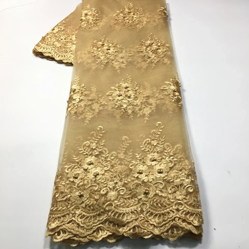 Gold African Lace Fabric 2024 High Quality Beaded Embroidery Nigerian French Lace Fabric 5 Yards for Women Party Dresses M3545
Gold African Lace Fabric 2024 High Quality Beaded Embroidery Nigerian French Lace Fabric 5 Yards for Women Party Dresses M3545