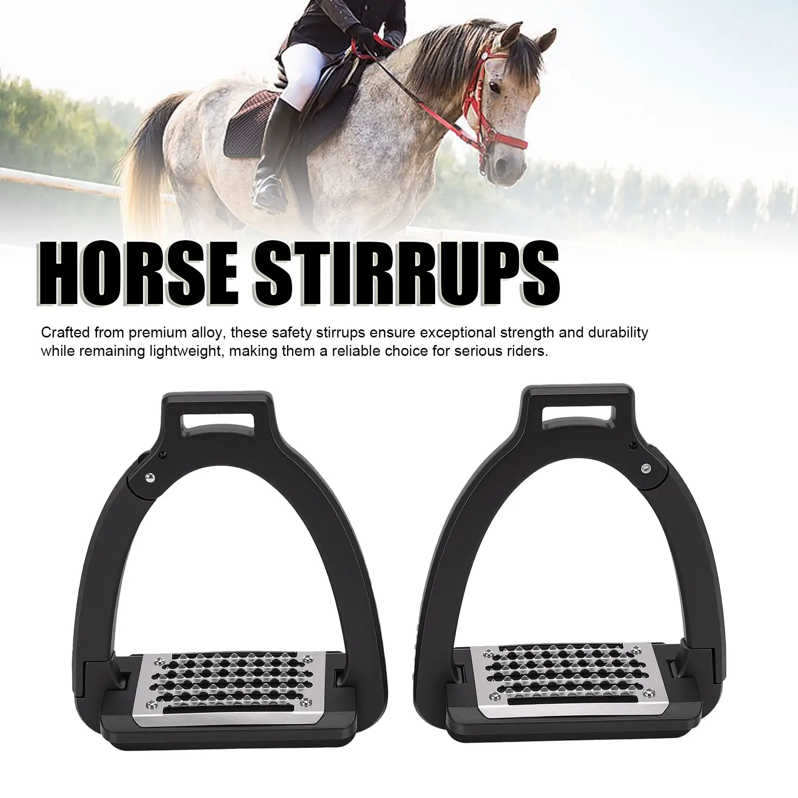 Horse Riding Foot Stirrups 1 Pair Horse Stirrups Alloy Side Opening Safety Stirrup with Anti Slip Pads for Training Practice
Horse Riding Foot Stirrups 1 Pair Horse Stirrups Alloy Side Opening Safety Stirrup with Anti Slip Pads for Training Practice