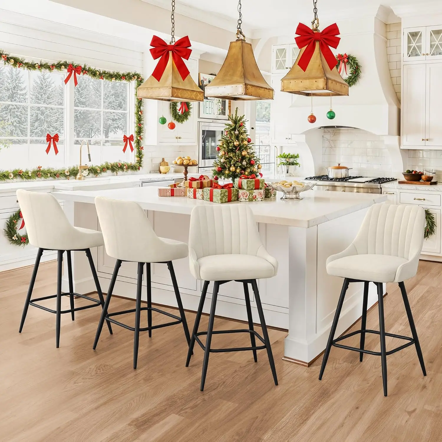 26'' Swivel Counter Stool with Arms & Metal Legs Upholstered Linen Kitchen Island Cream, Customized
26'' Swivel Counter Stool with Arms & Metal Legs Upholstered Linen Kitchen Island Cream, Customized