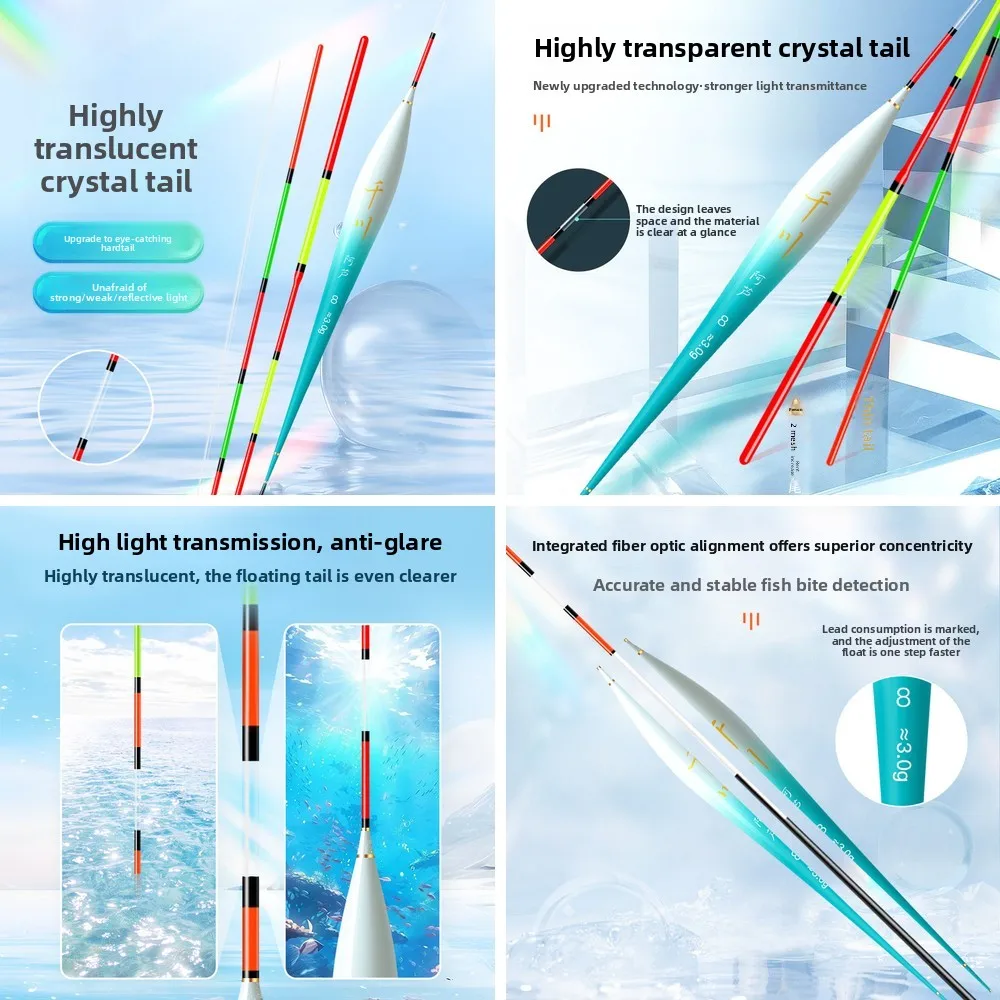 10 Pack of High Translucent Crystal Tail Floats - High Sensitivity Crucian Carp Nano Fishing Floats for Wild Fishing
10 Pack of High Translucent Crystal Tail Floats - High Sensitivity Crucian Carp Nano Fishing Floats for Wild Fishing