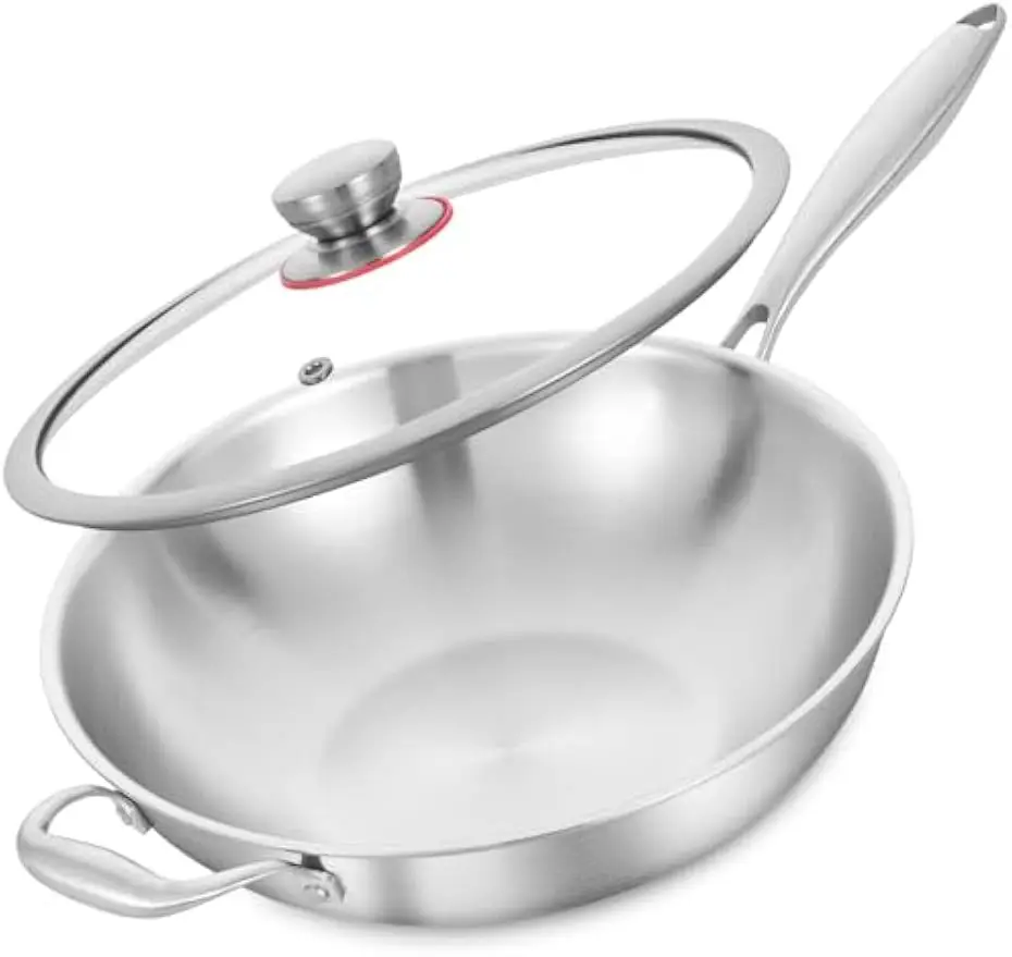13-Inch Stainless Steel Wok Pan with Lid, Induction Compatible, Dishwasher Safe, Heavy-Duty Detachable Handle
13-Inch Stainless Steel Wok Pan with Lid, Induction Compatible, Dishwasher Safe, Heavy-Duty Detachable Handle
