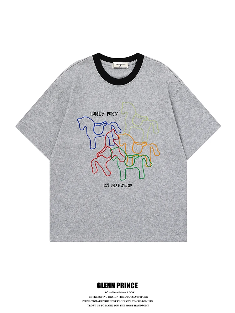Loose Fit American Style Short Sleeve T-Shirt for Men Embroidered Pattern Breathable Cotton Summer Casual Tee
Loose Fit American Style Short Sleeve T-Shirt for Men Embroidered Pattern Breathable Cotton Summer Casual Tee