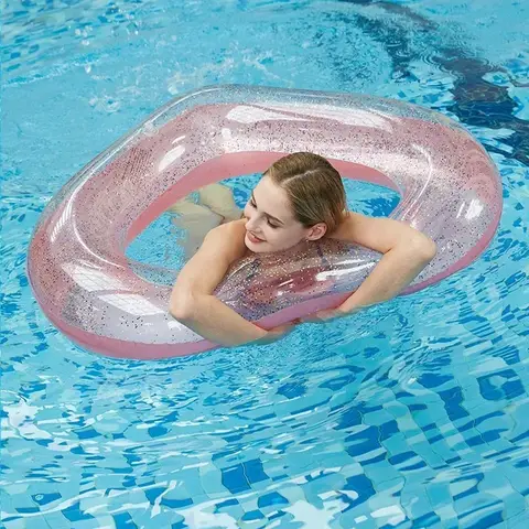 1pc Inflatable Sequin Love Heart Swimming Ring Thickened PVC Beach Pool Party Water Floating Circle