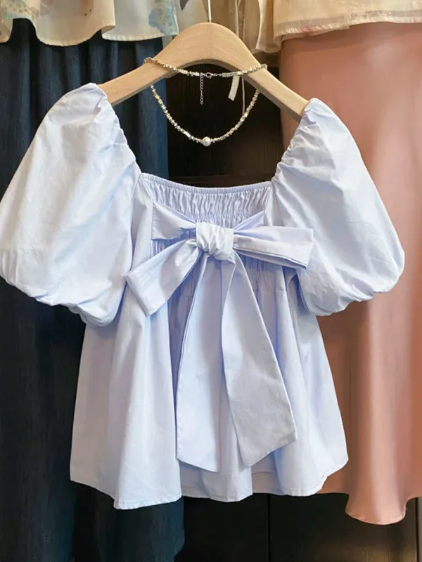 Loose Bubble Sleeve Shirt Women's Sweet Style Square Collar Knot Slimming Summer New Arrival Dongda Gate Fashion Top
Loose Bubble Sleeve Shirt Women's Sweet Style Square Collar Knot Slimming Summer New Arrival Dongda Gate Fashion Top