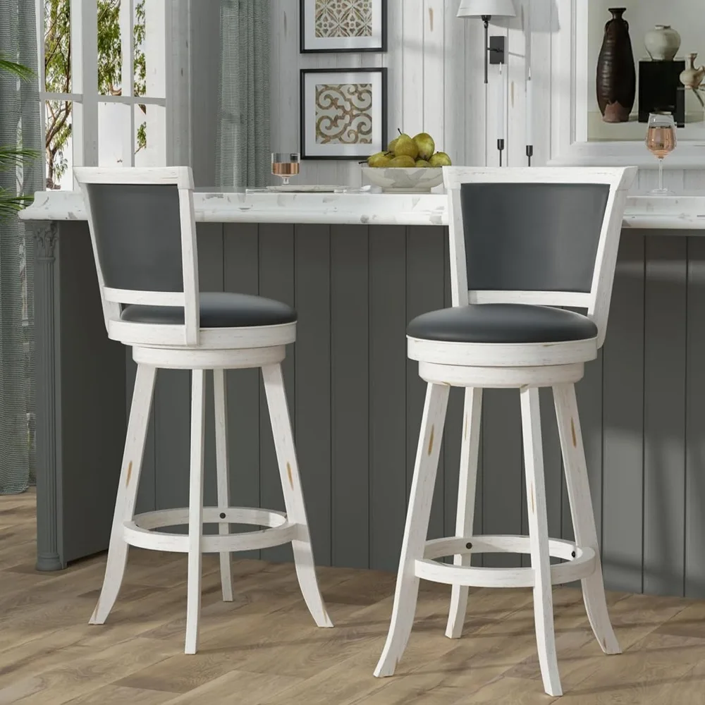 29" Bar Height Swivel Stools, High Back Swivel Bar Stools with Grey Faux Leather Upholstered Seat & Solid Wood Footrest, Counter
29" Bar Height Swivel Stools, High Back Swivel Bar Stools with Grey Faux Leather Upholstered Seat & Solid Wood Footrest, Counter